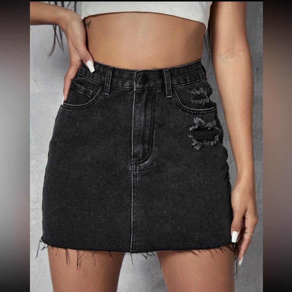 High waisted denim skirt